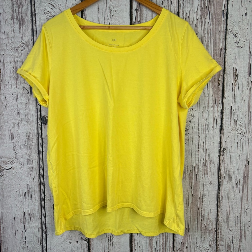 J. Jill Everyday Cotton Tee Size Large Yellow Short Sleeve T-Shirt Cuffed Sleeve